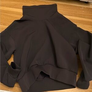 Brown High-Neck Cropped Sweatshirt